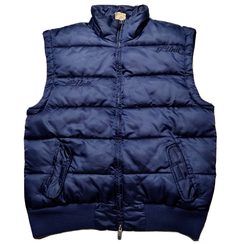 G-UNIT TOOLS OF THE TRADE Men Medium Blue Full Zip Nylon Puffer Vest Jacket